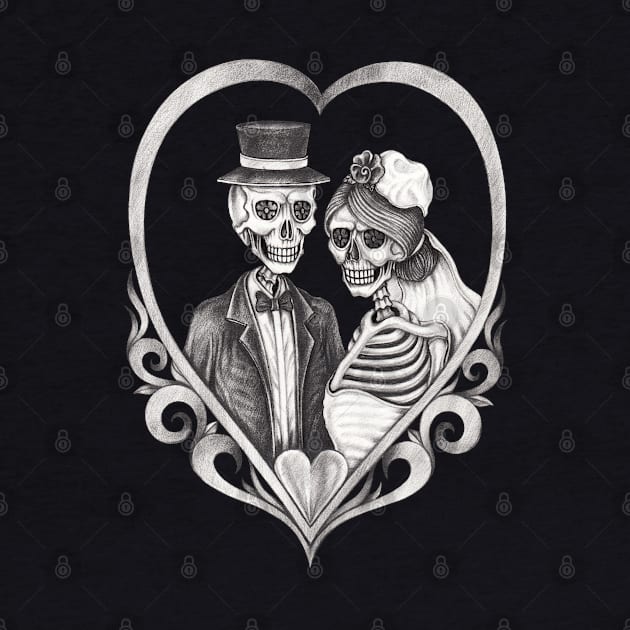 Skeleton lovers couple love wedding. by Jiewsurreal